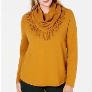 Style & Co Fringe-Trim Cowlneck Sweater